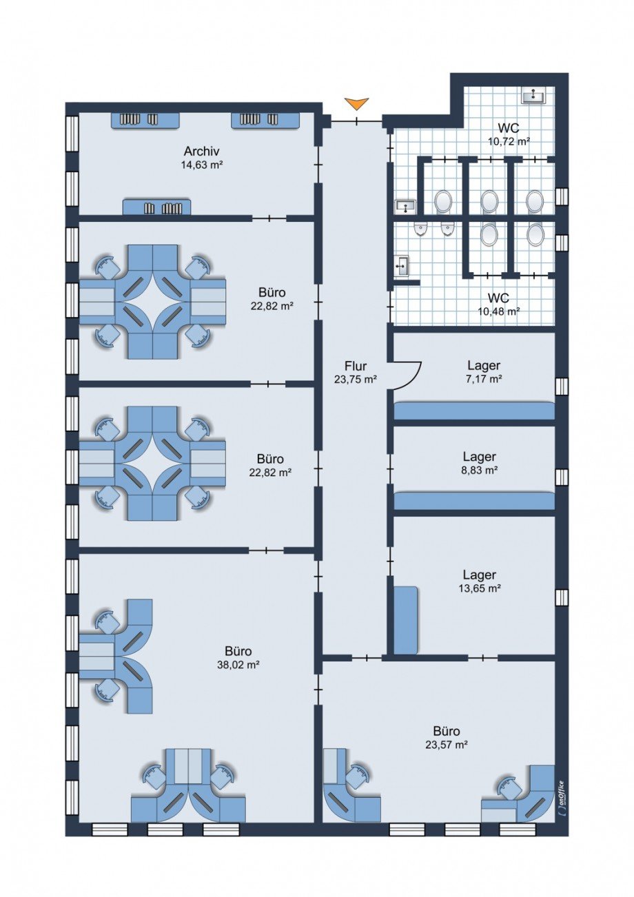 Grundriss B�rofl�chen 1.OG B�rofl�che Hamburg