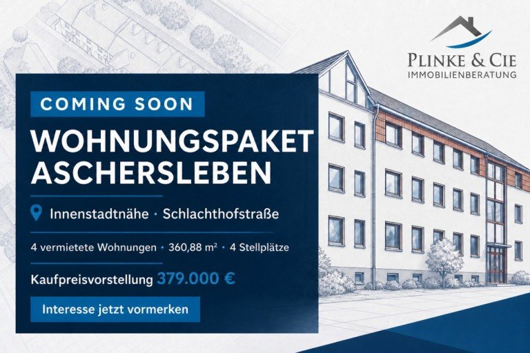 Vorank�ndigung Wohnungspaket Aschersleben Etagenwohnung INVESTOREN aufgepasst !!! voll vermietetes Wohnungspaket | 4 ETW | 4 TG-Pl�tze | 7,43 %