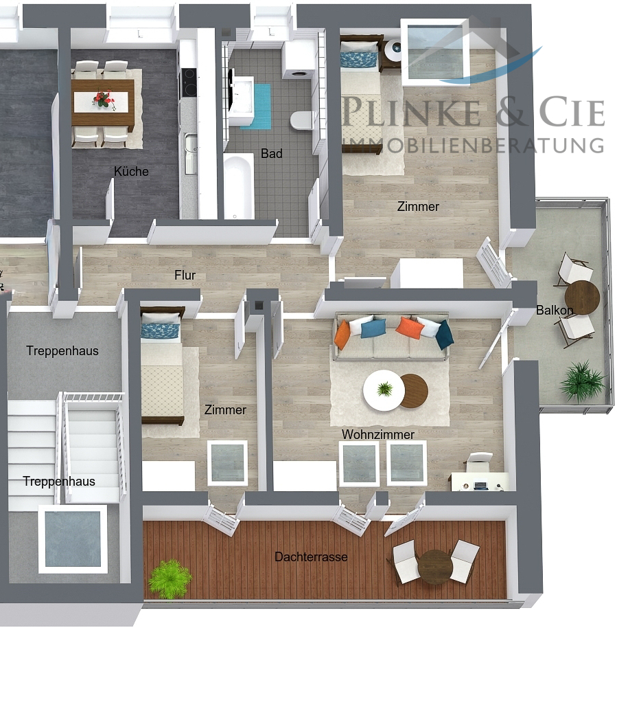 Wohldstrasse 9 & 9a - Dachgeschoss - 3D Floor Plan Dachgeschosswohnung Timmendorfer Strand