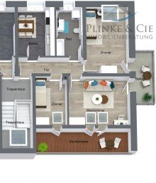 Wohldstrasse 9 & 9a - Dachgeschoss - 3D Floor Plan #### D�cher v. Tdf.-Strand ### 2,5-ZiWhg mit Dachterrasse & Balkon & EBK|| oberhalb vom Kurpark