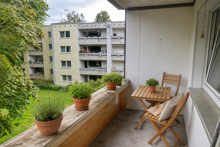 Balkon-Ausblick D�sseldorf Etagenwohnung 6 Zimmer. Viel Platz. Wohnen im Gr�nen mit Balkon und TG