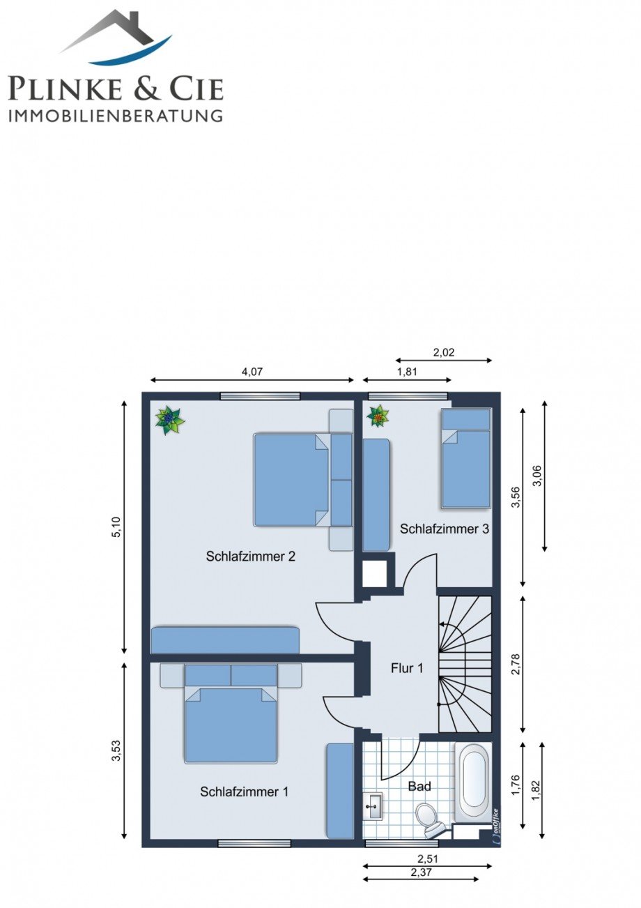 Grundriss 1.OG Reihenmittelhaus Kiel / Holtenau