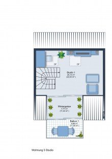 Grundriss Studio Strand in Rufn�he || ruhig und ger�umig wohnen oberhalb vom Park�||�3- Zimmer Studio-Wohnung