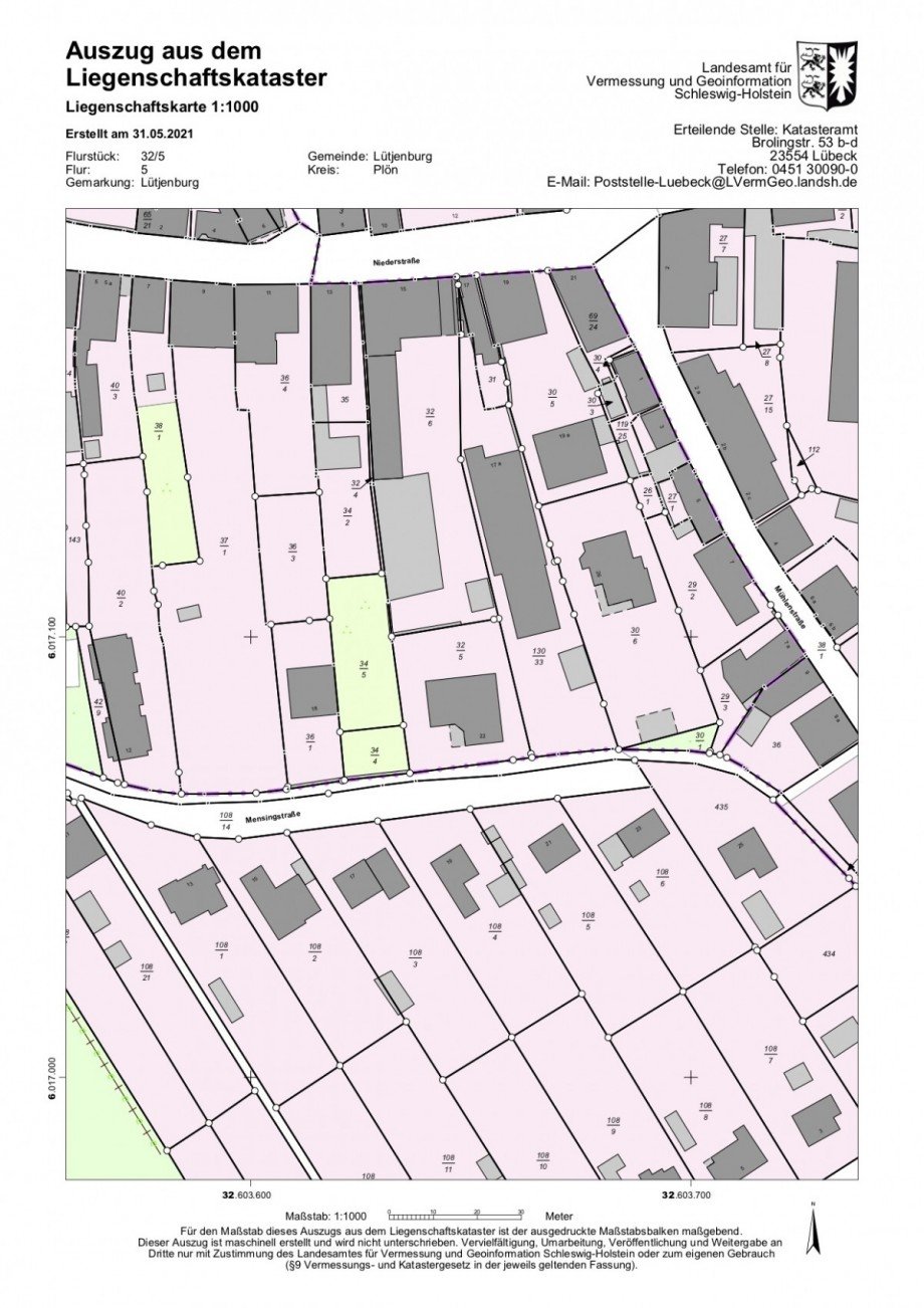 Liegenschaftskarte_Luetjenburg_Mensingstr._22 Einfamilienhaus L�tjenburg