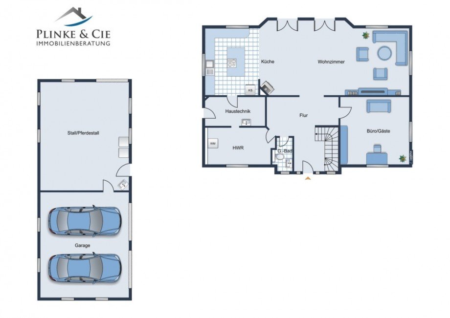 Grundriss Erdgeschoss mit Doppelgarage / Nebengeb�ude Villa Winsen (Aller)